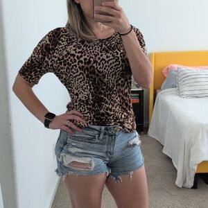 Philosophy Leopard Print Top Dolman Short Sleeve Size Medium Petite Animal Print